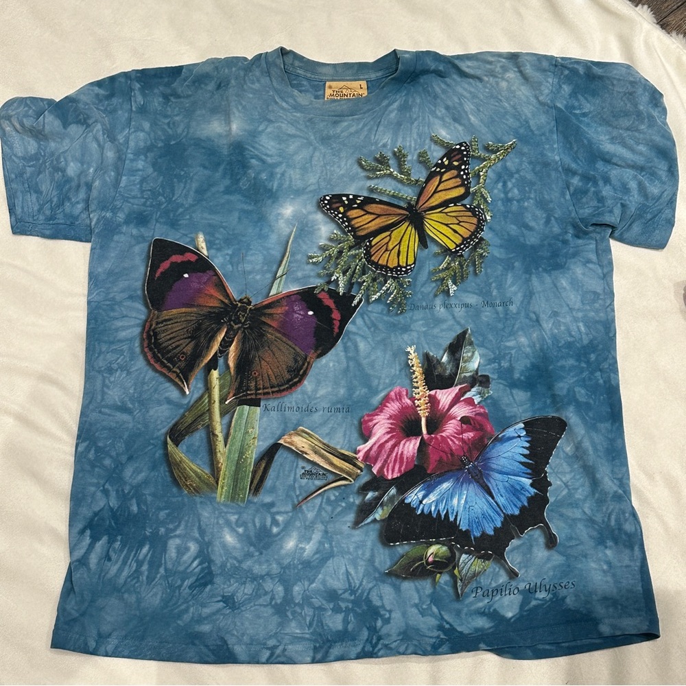 Vintage The Mountain Blue Marbled Carl Brenders Butterfly Tee | Size Large - Picture 2 of 6